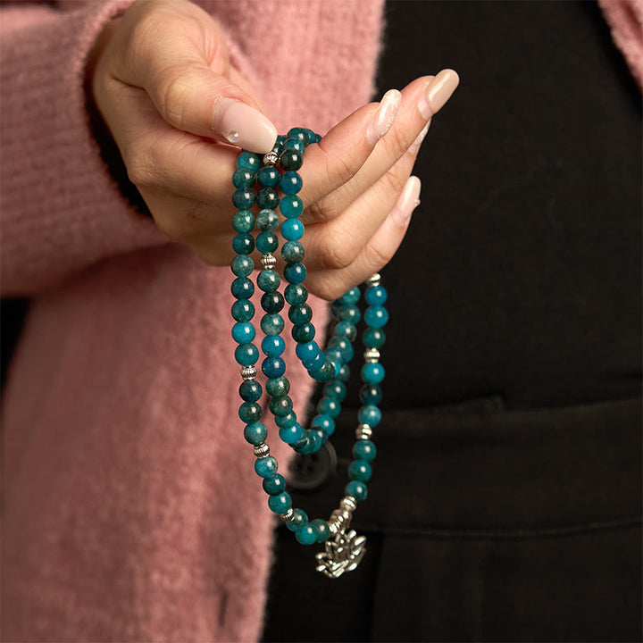 Buddha Stones 108 Mala Perline di Apatite Perline Om Albero della Vita Braccialetto Loto - image 13