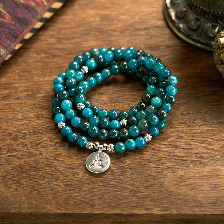 Buddha Stones 108 Mala Beads Apatite Bead Om L'albero della vita Bracciale Buddha di loto