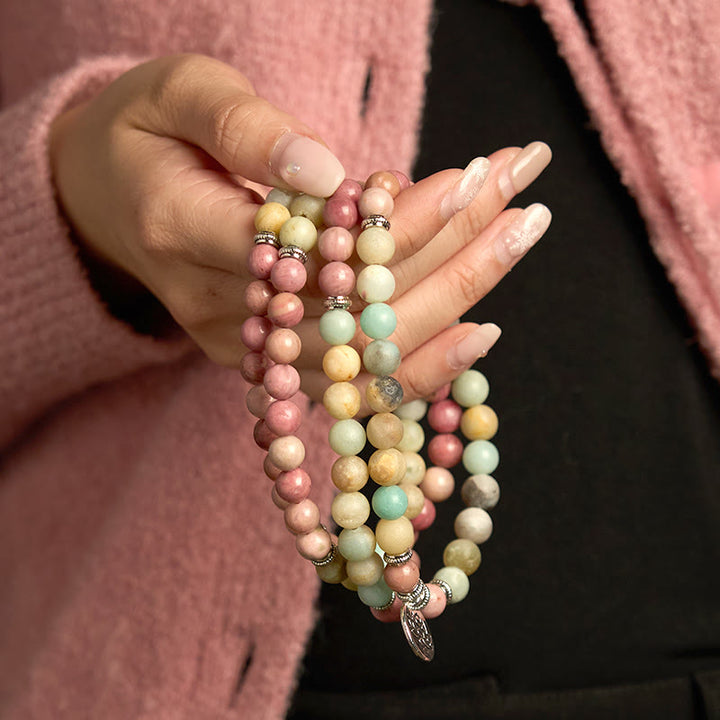 Buddha Stones 108 Mala Rhodonite Amazzonite Perline Braccialetto Compassione Loto