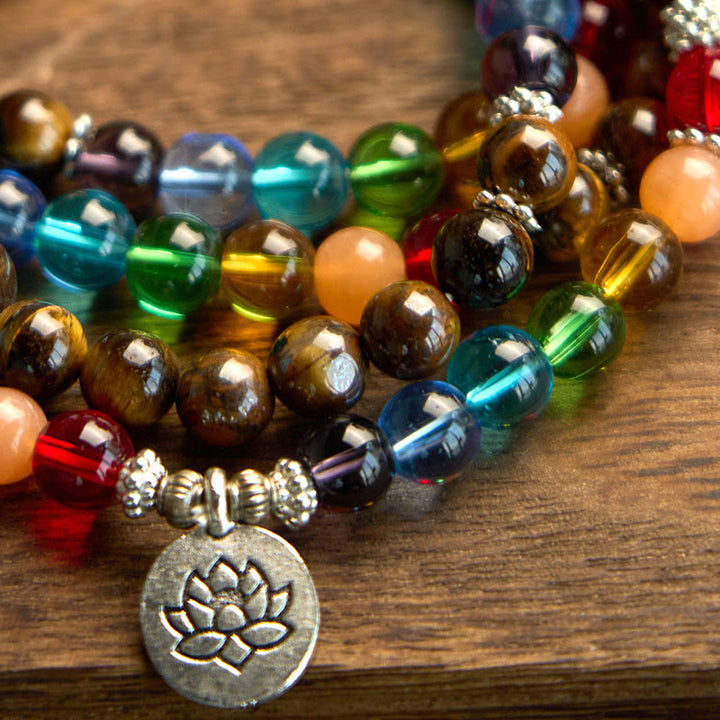Buddha Stones 108 Mala Beads Pietra naturale Occhio di tigre Perle colorate Braccialetto di protezione del loto