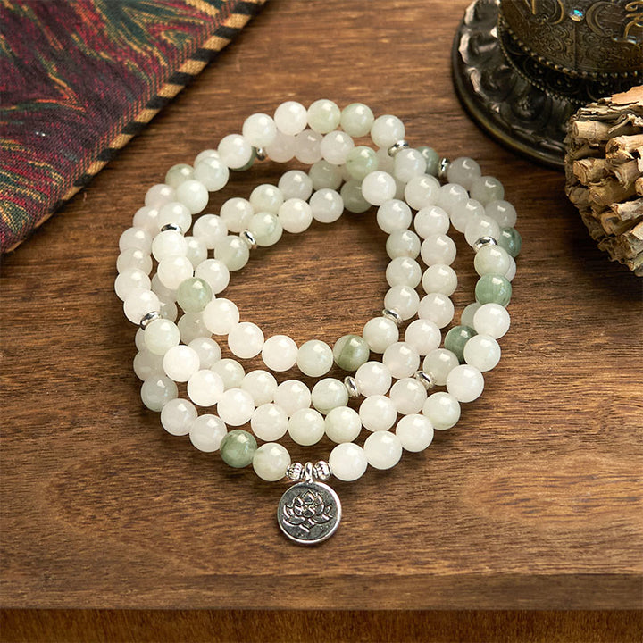 Buddha Stones 108 Mala Beads Braccialetto di giada naturale Tianshan Lotus Luck
