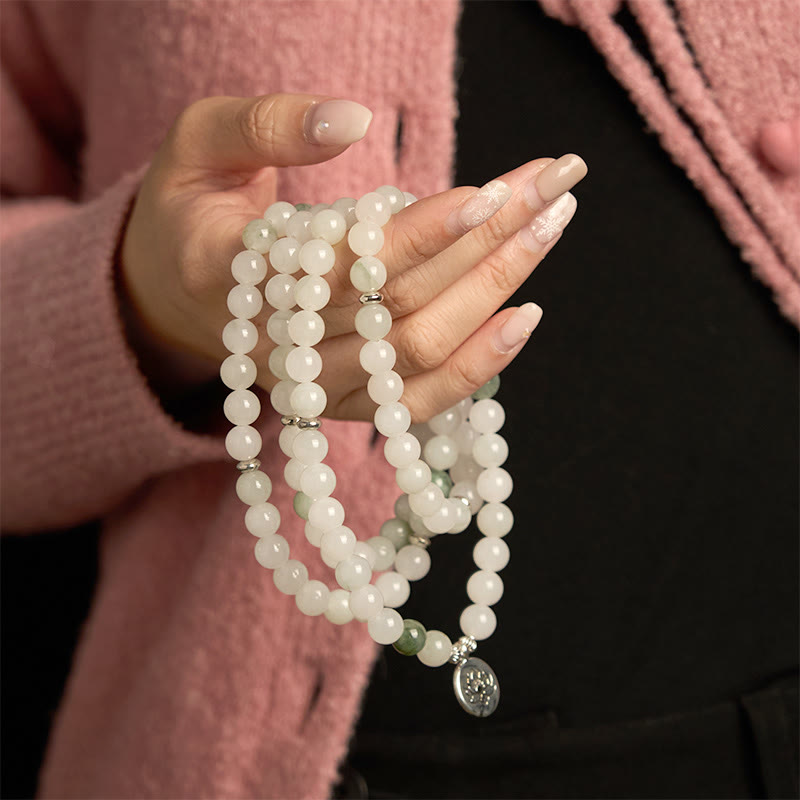 Buddha Stones 108 Mala Beads Braccialetto di giada naturale Tianshan Lotus Luck