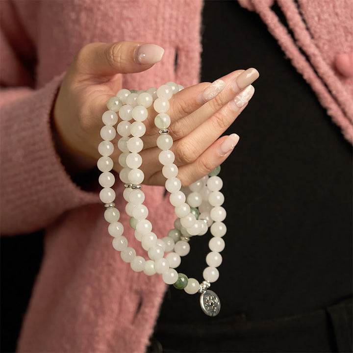 Buddha Stones 108 Mala Beads Braccialetto di giada naturale Tianshan Lotus Luck