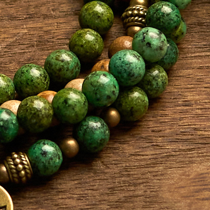 Buddha Stones 108 Mala Beads Pietra Naturale Jasper Turchese Lotus Braccialetto Positivo