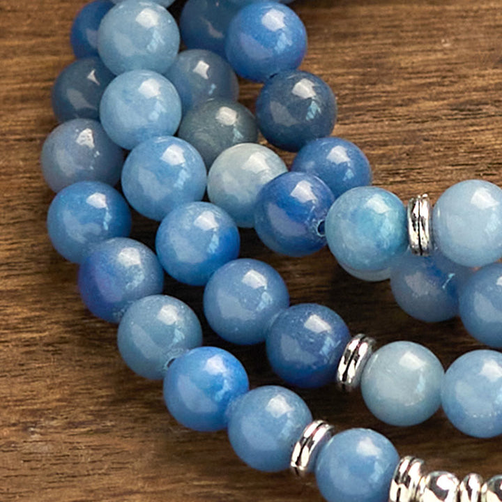 Buddha Stones 108 Mala Beads Multistrato Naturale Blu Aventurina Lotus Bracciale Calma