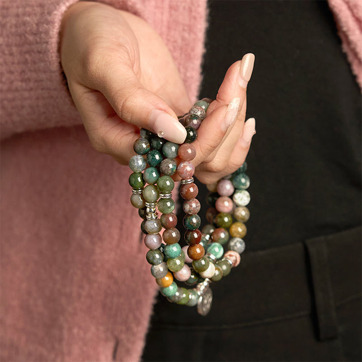 Buddha Stones 108 Mala Beads Pietra naturale Agata indiana Braccialetto di loto calmo