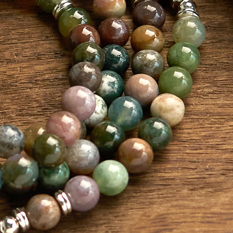 Buddha Stones 108 Mala Beads Pietra naturale Agata indiana Braccialetto di loto calmo