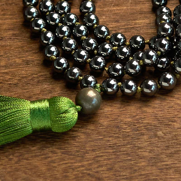 Buddha Stones 108 Mala Beads Pietra naturale Ematite Nappa Bracciale potente