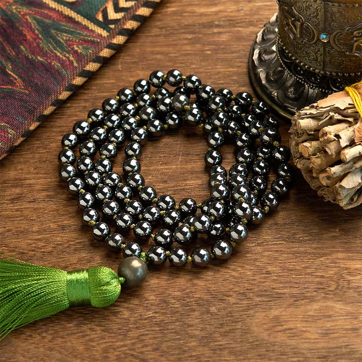 Buddha Stones 108 Mala Beads Pietra naturale Ematite Nappa Bracciale potente