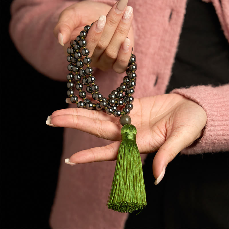 Buddha Stones 108 Mala Beads Pietra naturale Ematite Nappa Bracciale potente