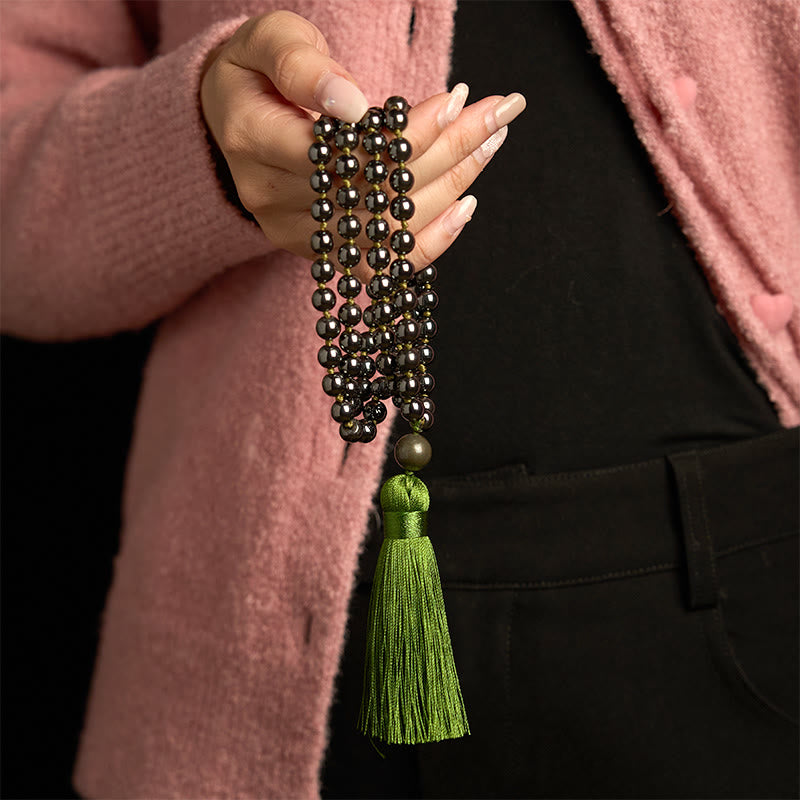 Buddha Stones 108 Mala Beads Pietra naturale Ematite Nappa Bracciale potente