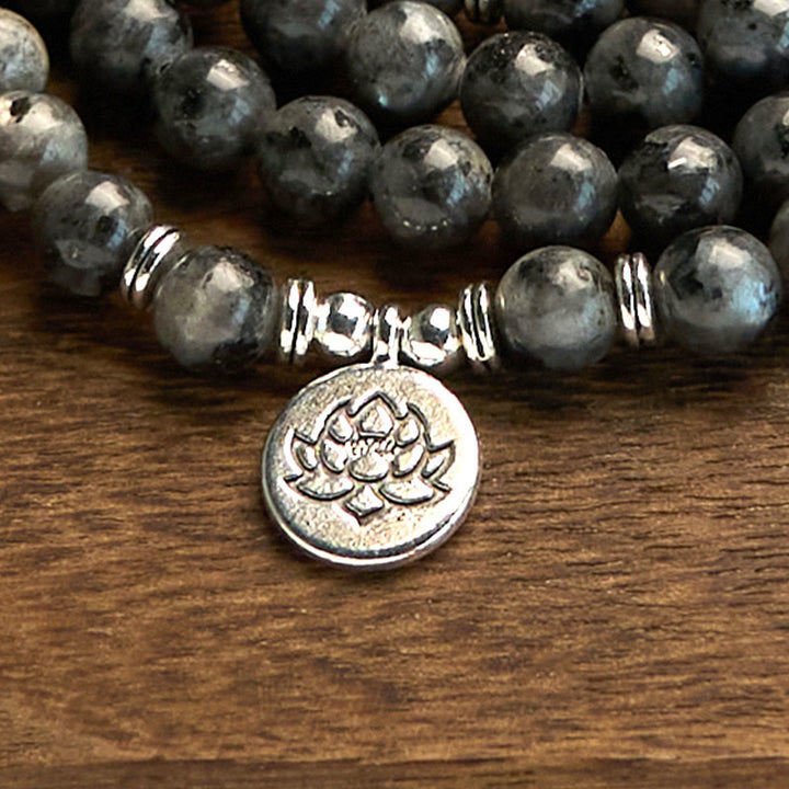 Buddha Stones 108 Mala Beads Multistrato Naturale Nero Glitter Pietra Braccialetto Positività Loto