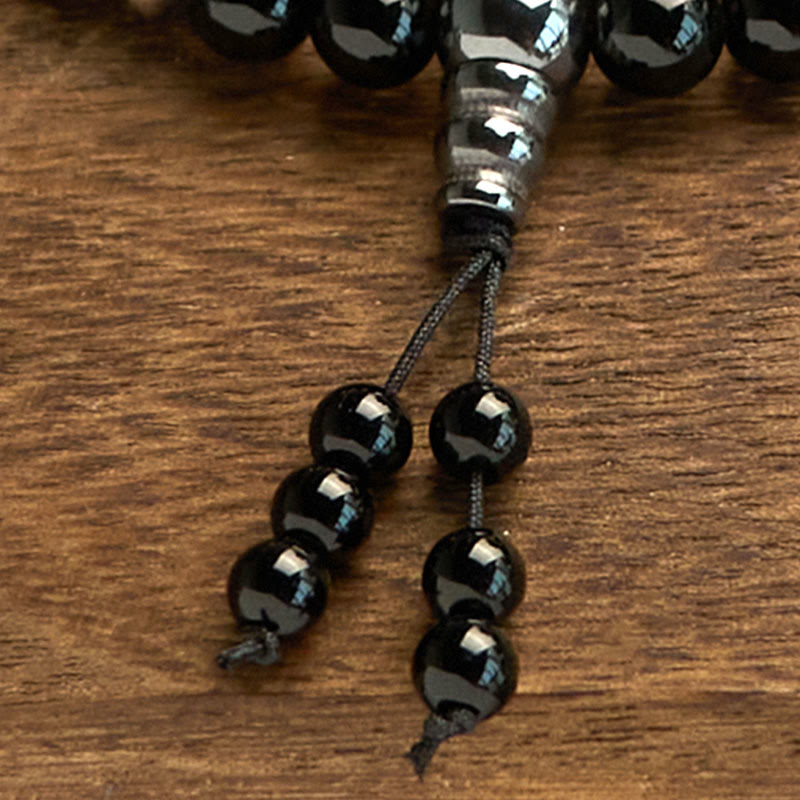 Buddha Stones 108 Mala Beads Pietra Naturale Braccialetto di Protezione in Onice Nero