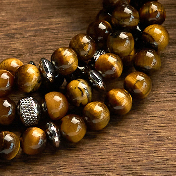 Buddha Stones 108 Mala Beads Pietra naturale Occhio di tigre Braccialetto di protezione multi-giro