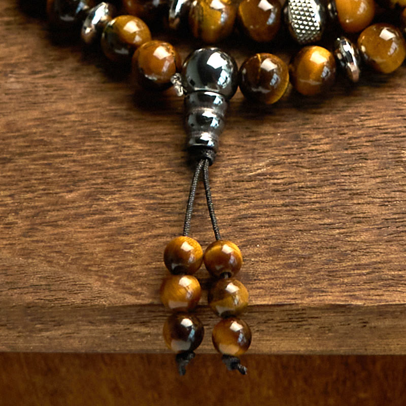 Buddha Stones 108 Mala Beads Pietra naturale Occhio di tigre Braccialetto di protezione multi-giro