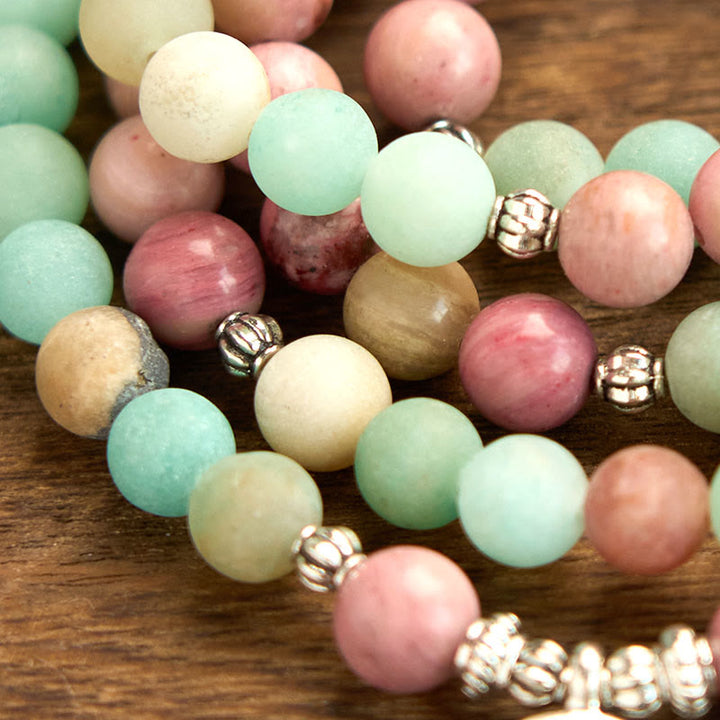 Buddha Stones 108 Mala Beads Rodonite Amazzonite Lotus Braccialetto curativo