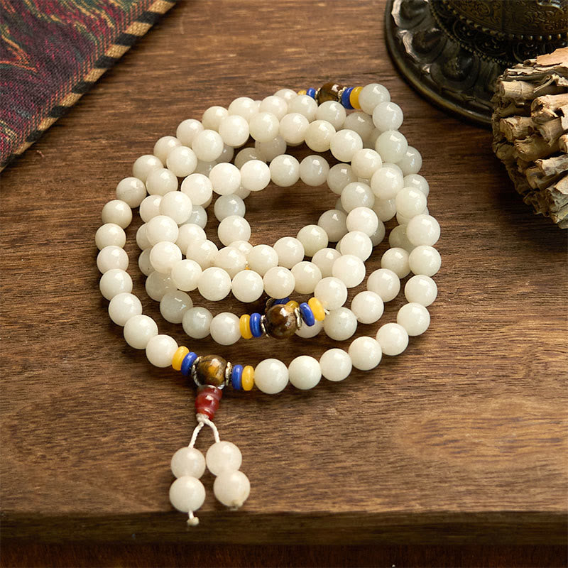 Braccialetto Buddha Stones con 108 perle Mala in quarzite naturale per la ricchezza e la fortuna - Quarzite (circonferenza del polso: 14-16 cm) - image 1