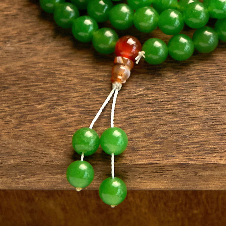 Buddha Stones 108 Mala Beads Braccialetto portafortuna in giada ciano naturale