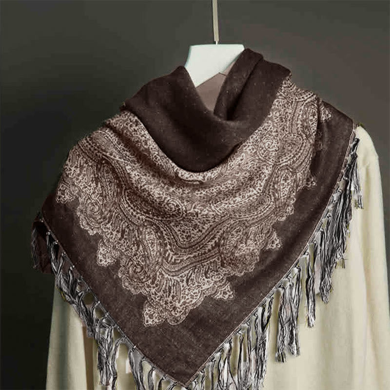 Scialle con stampa floreale colorata in jacquard di anacardi tibetani con Buddha Stones , autunno inverno, sciarpa calda e morbida - Marrone sella 190*70cm - image 0