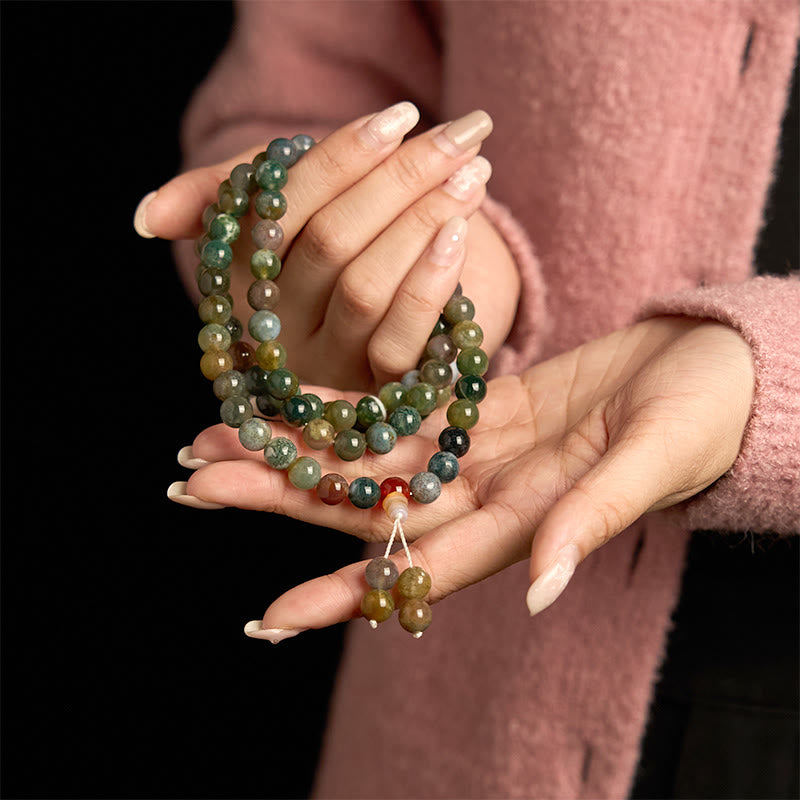 Buddha Stones 108 Mala Beads Pietra naturale Agata muschiata Bracciale multigiro di guarigione