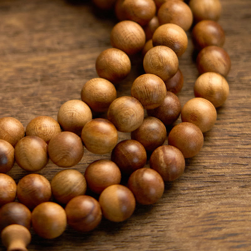 Buddha Stones 108 Mala Beads Lightning Strike Peach Wood Braccialetto di protezione lucidato a mano