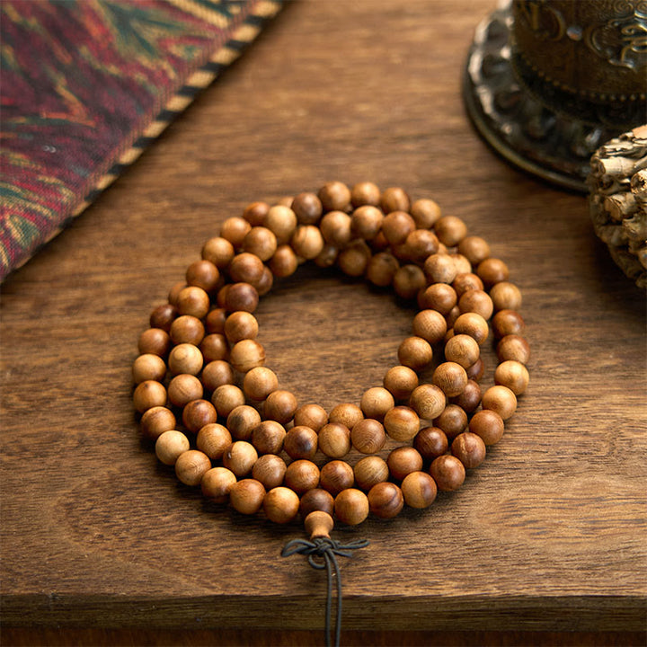 Buddha Stones 108 Mala Beads Lightning Strike Peach Wood Braccialetto di protezione lucidato a mano