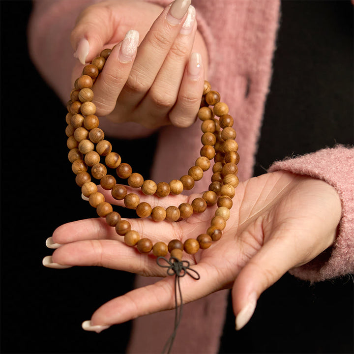 Buddha Stones 108 Mala Beads Lightning Strike Peach Wood Braccialetto di protezione lucidato a mano