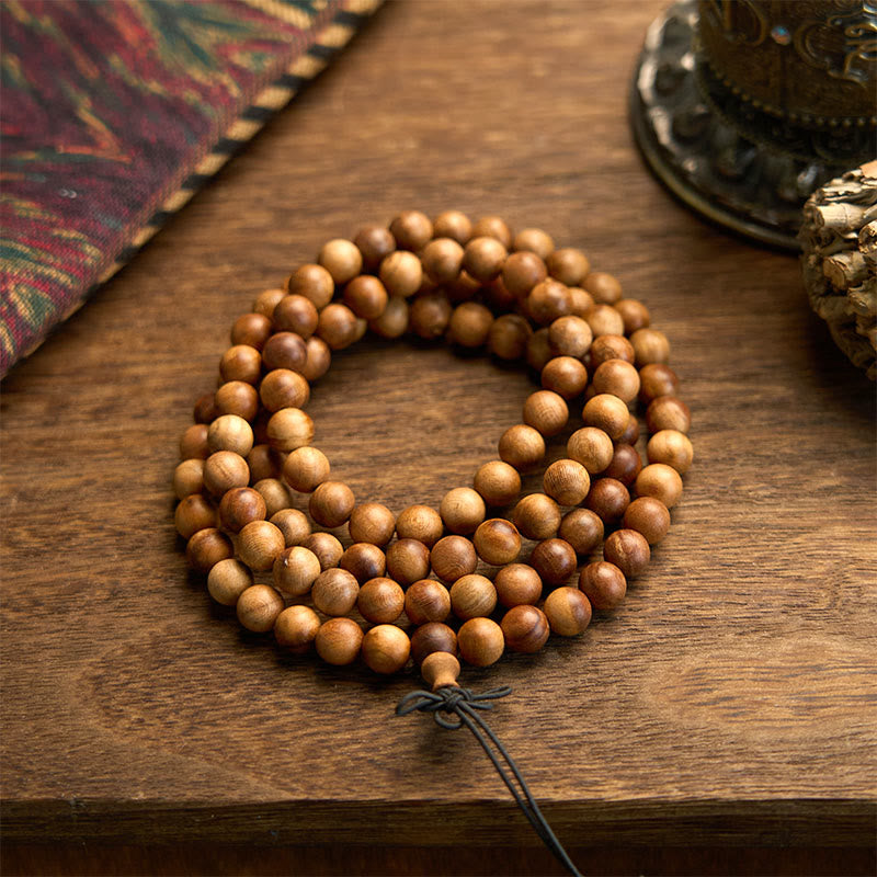 Buddha Stones 108 Mala Beads Lightning Strike Peach Wood Braccialetto di protezione lucidato a mano
