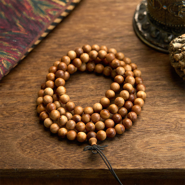 Buddha Stones 108 Mala Beads Lightning Strike Peach Wood Braccialetto di protezione lucidato a mano