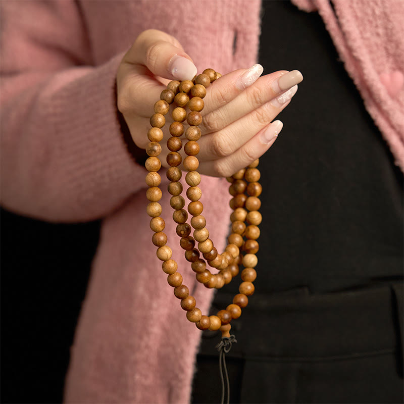 Buddha Stones 108 Mala Beads Lightning Strike Peach Wood Braccialetto di protezione lucidato a mano