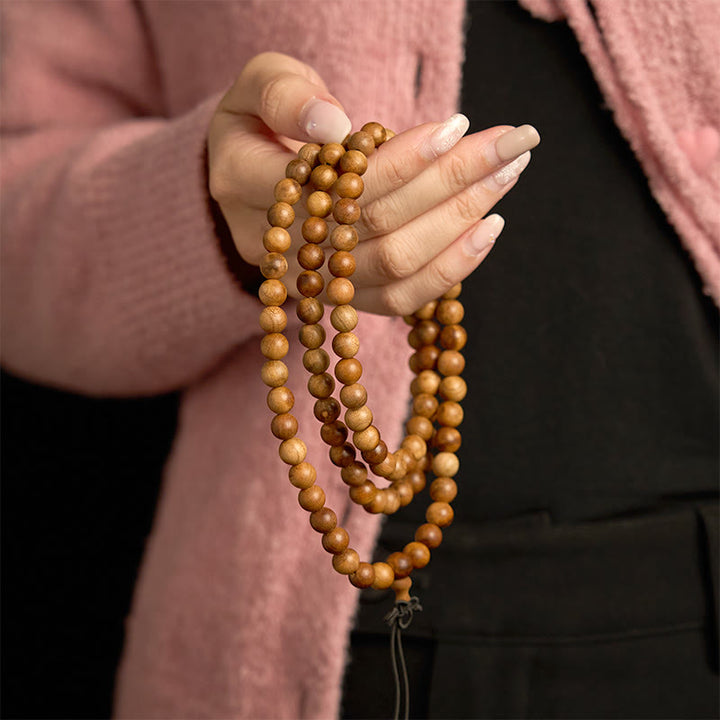 Buddha Stones 108 Mala Beads Lightning Strike Peach Wood Braccialetto di protezione lucidato a mano