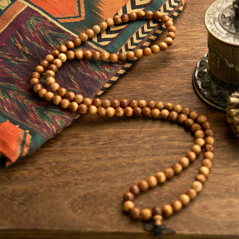 Buddha Stones 108 Mala Beads Lightning Strike Peach Wood Braccialetto di protezione lucidato a mano