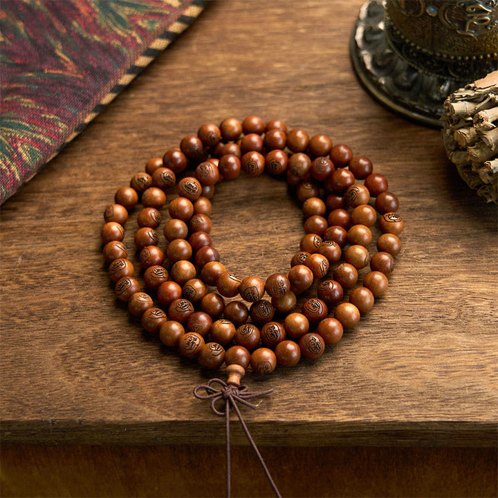 Buddha Stones 108 Mala Beads Legno di Giuggiola Fulmineo Braccialetto di Protezione Mantra Luce Dorata