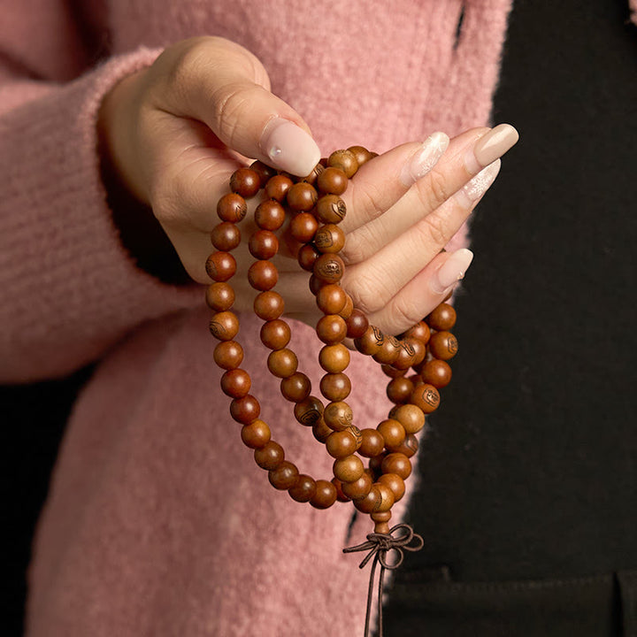Buddha Stones 108 Mala Beads Legno di Giuggiola Fulmineo Braccialetto di Protezione Mantra Luce Dorata