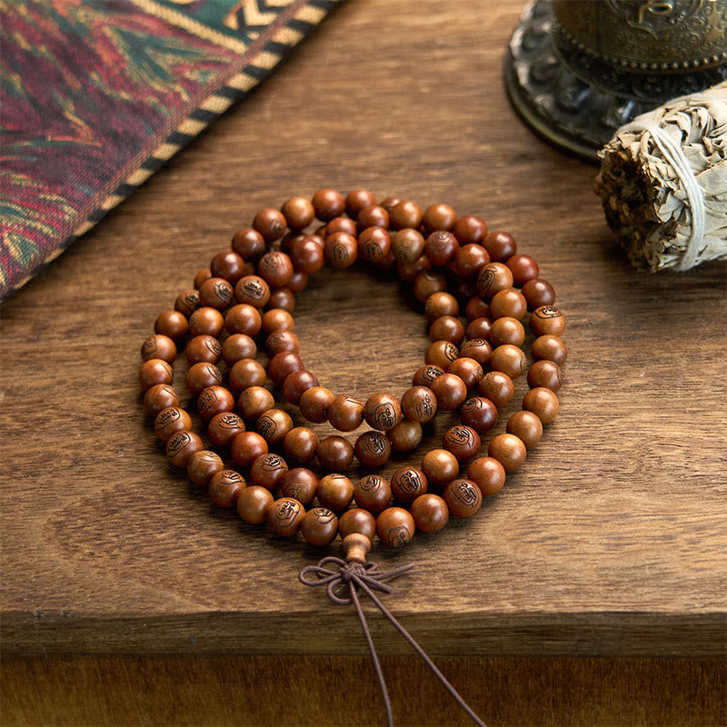 Buddha Stones 108 Mala Beads Legno di Giuggiola Fulmineo Braccialetto di Protezione Mantra Luce Dorata