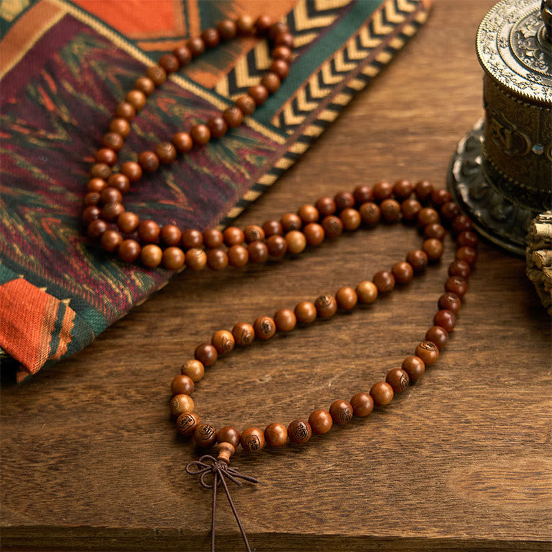 Buddha Stones 108 Mala Beads Legno di Giuggiola Fulmineo Braccialetto di Protezione Mantra Luce Dorata