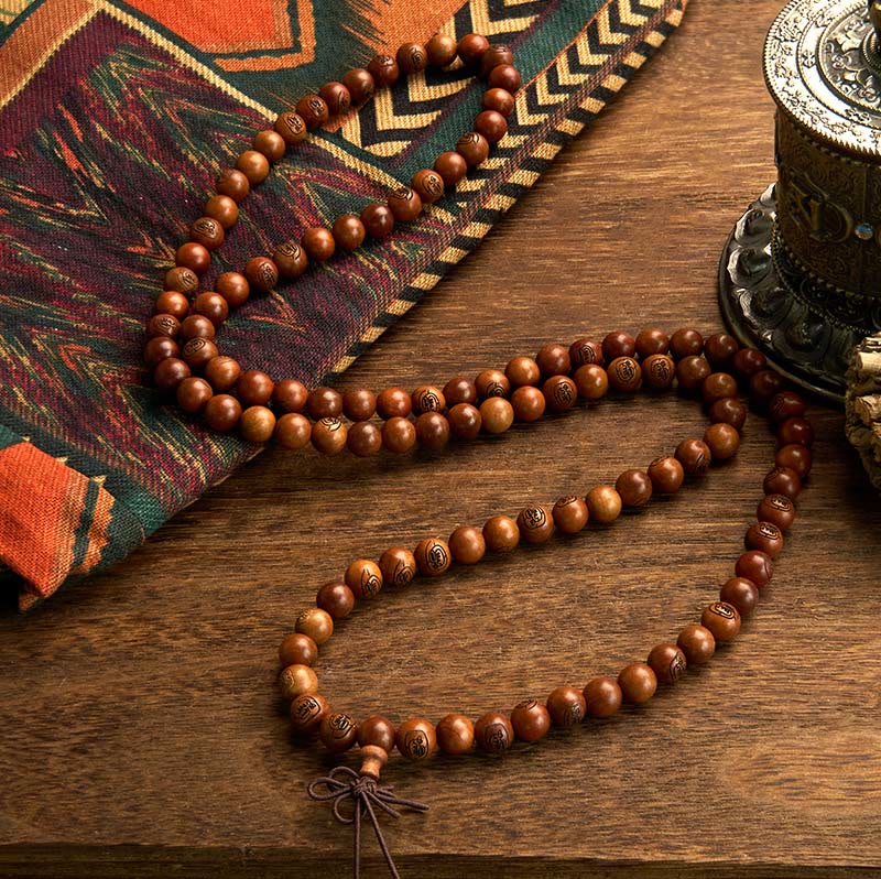Buddha Stones 108 Mala Beads Legno di Giuggiola Fulmineo Braccialetto di Protezione Mantra Luce Dorata