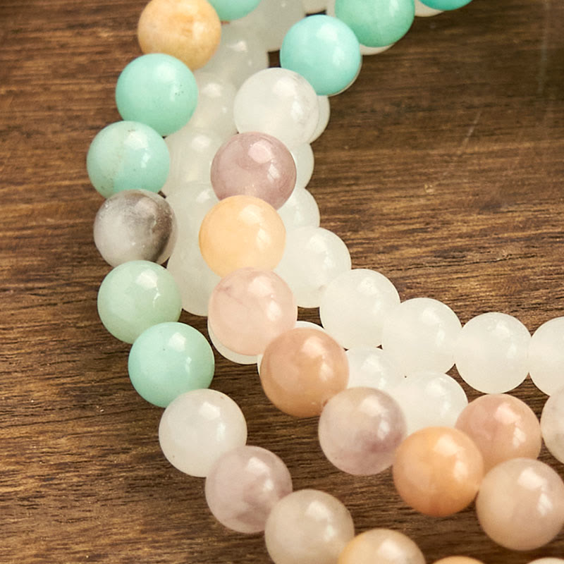 Buddha Stones 108 Mala Beads Natural White Jade Amazzonite White Tassel Braccialetto curativo