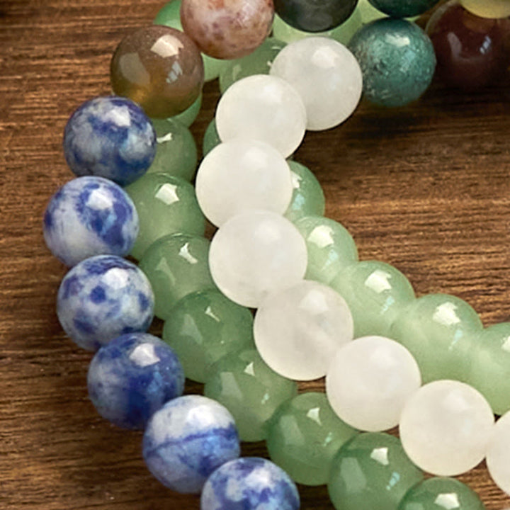 Buddha Stones 108 Mala Beads Natural Green Aventurina Blue Spot Jasper Agata indiana Green Tassel Bracciale portafortuna
