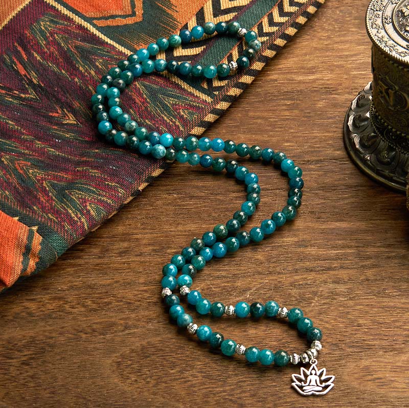 Buddha Stones 108 Mala Perline di Apatite Perline Om Albero della Vita Braccialetto Loto - image 12