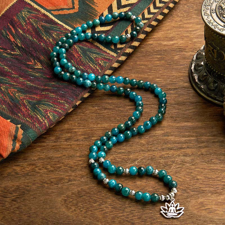 Buddha Stones 108 Mala Perline di Apatite Perline Om Albero della Vita Braccialetto Loto - image 12