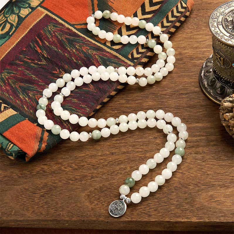 Buddha Stones 108 Mala Beads Braccialetto di giada naturale Tianshan Lotus Luck