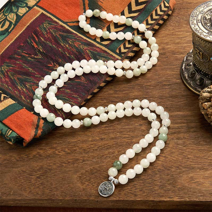 Buddha Stones 108 Mala Beads Braccialetto di giada naturale Tianshan Lotus Luck