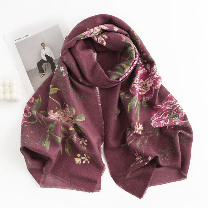 Scialle con motivo stampato a rose multicolore tibetano Buddha Stones, autunno inverno, caldo e accogliente - Viola medioRosso 190*65cm - image 10