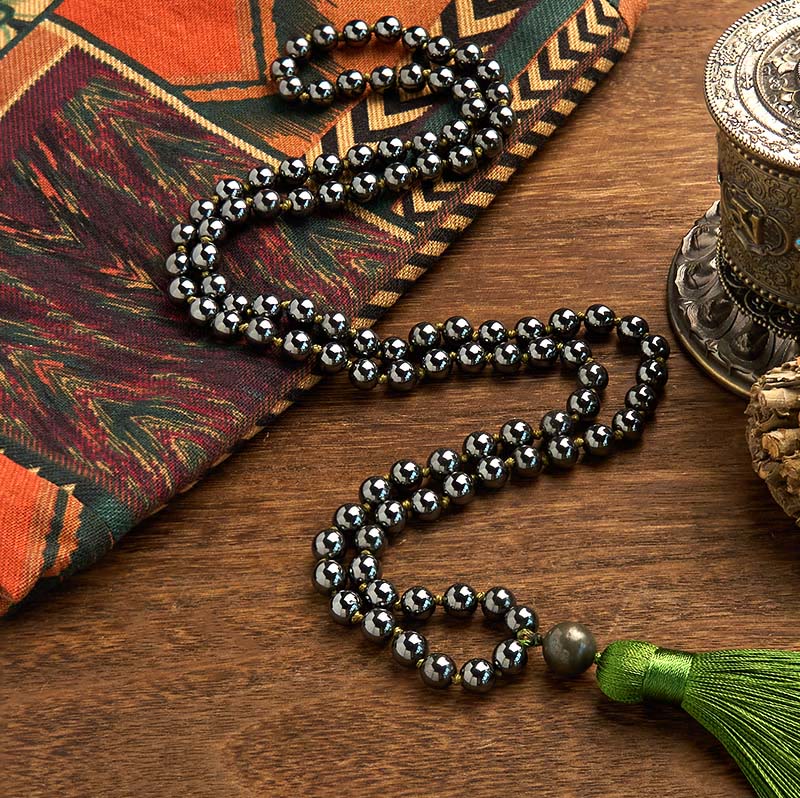Buddha Stones 108 Mala Beads Pietra naturale Ematite Nappa Bracciale potente
