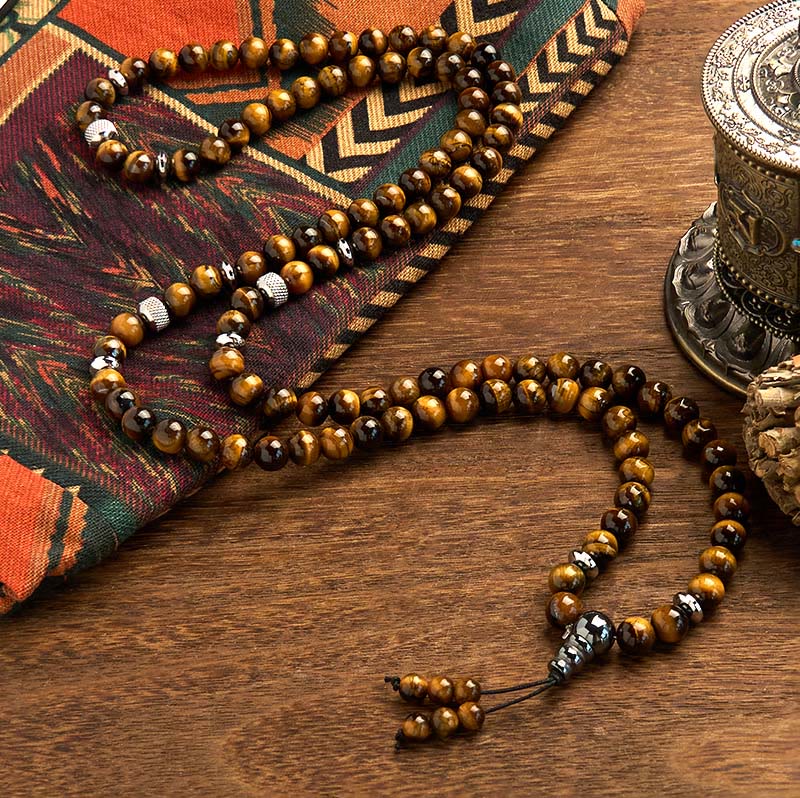 Buddha Stones 108 Mala Beads Pietra naturale Occhio di tigre Braccialetto di protezione multi-giro