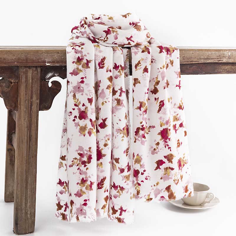 Scialle con stampa floreale e foglie cadenti, motivo Buddha Stones Tibetan, autunno inverno, caldo e accogliente, da viaggio - Bianco 190*65 cm - image 0