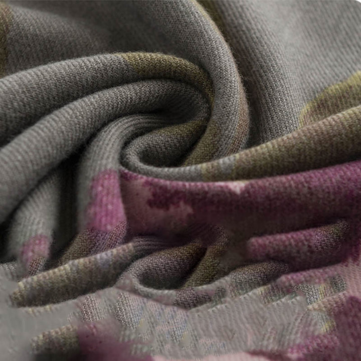 Scialle con motivo stampato con fiori viola tibetani, motivo a pietre Buddha Stones , autunno inverno, caldo, da viaggio