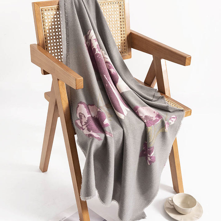 Scialle con motivo stampato con fiori viola tibetani, motivo a pietre Buddha Stones , autunno inverno, caldo, da viaggio
