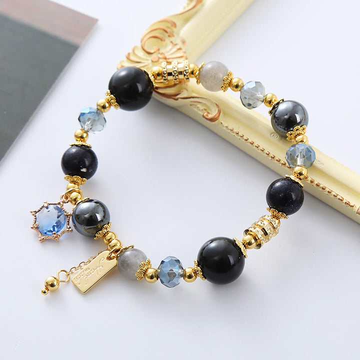 Bracciale Buddha Stones Naturale Ossidiana Nera Ematite Blu Arenaria Forza